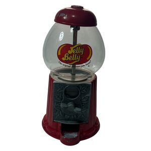 Vintage Jelly Belly Coin Operated Dispenser Metal/Glass Gumball Machine 9” Tall